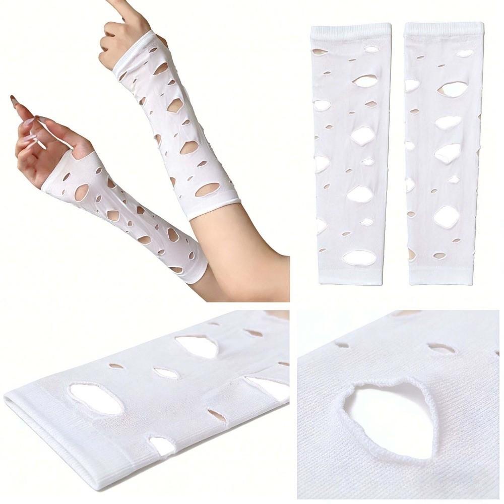 Hollow Arm Warmers Ripped Hand Sleeves Long Mittens Fingerless Gloves Goth