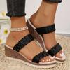 Large Size One-word Woven with Platform Wedge Heel Fashion Women's Shoes Summer New Wedge Heel Sandals Women