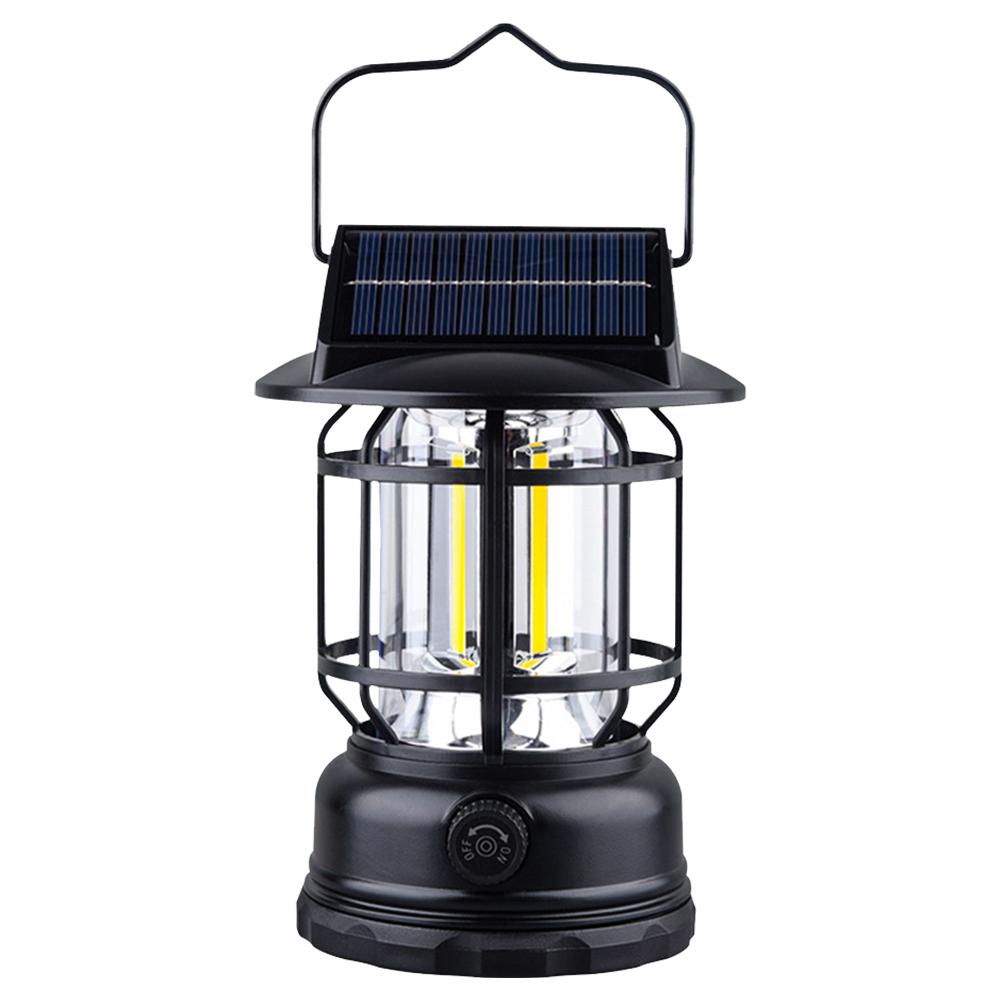 Solar Powered Outdoor Camping Lantern with Knob Portable Tent Light Dimmable Hanging Retro Lantern for Hiking Emergency