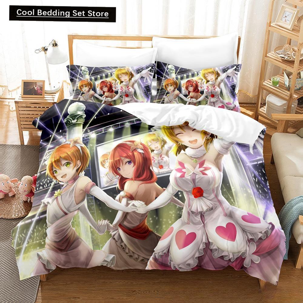 Мода 2025 Новая Каваии Love Live! Комплект постельного белья Мультяшный Аниме трехпредметный комплект Взрослый Детский Спальня Пододеяльник Комплекты Домашний Текстиль