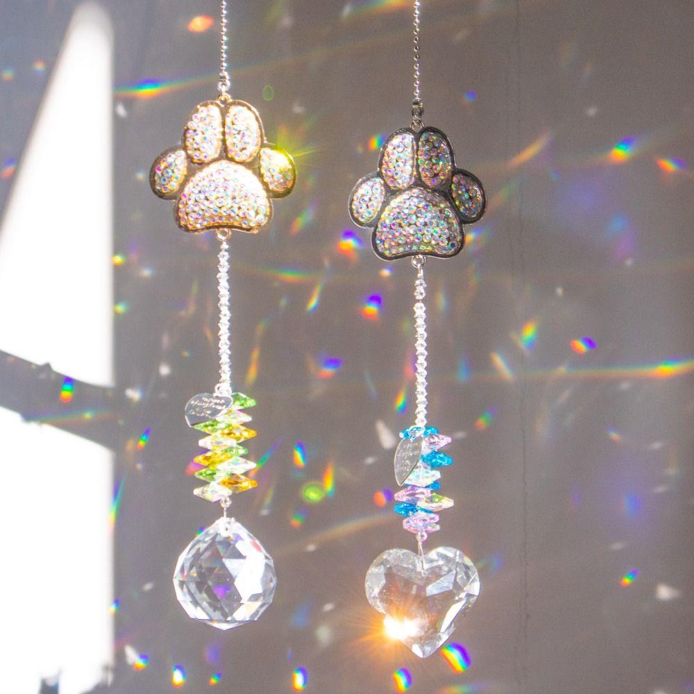 Поделки Кристальный Отпечаток Лапы Ловец Солнца Креативные Подвесные Колокольчики Ветра Новинка Коллекция Цветного Света Подвеска Дерево