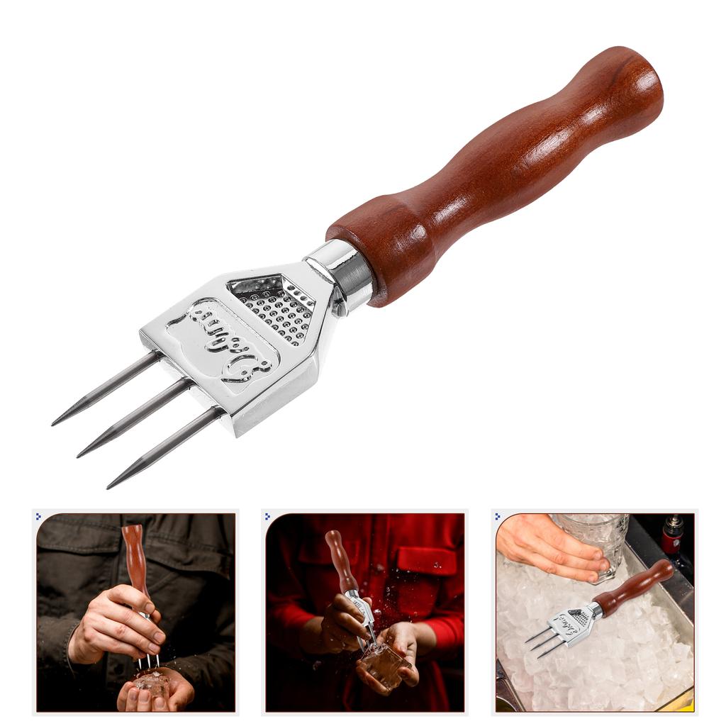 Crusher Ice Maker Pick Icemaker Trident Stainless Steel Snow Bartender Picker with Wooden Handle