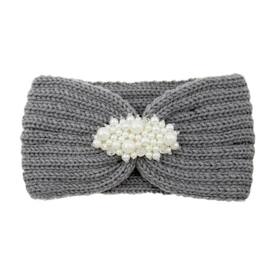 Вязаная повязка на голову Мягкая эластичная широкая повязка для волос с отделкой из искусственного жемчуга Однотонный хедрэп Зимний аксессуар для волос