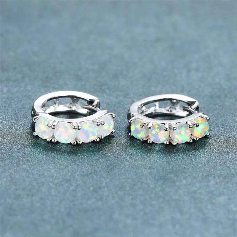 Элегантные серебряные серьги-кольца для женщин, круглые серьги с синим и белым опалом, свадебные украшения, подарки