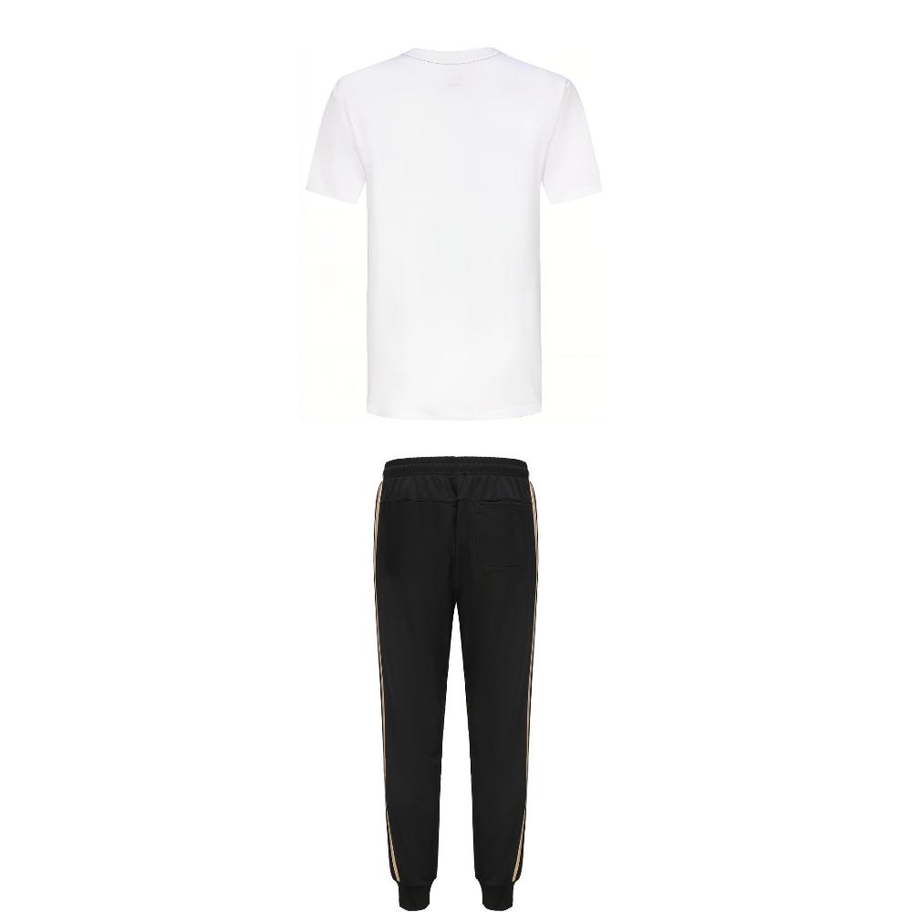 Adidas Пуловер с круглым вырезом тхэквондо Простая футболка с коротким рукавом Модные полосатые длинные брюки Повседневный спортивный костюм Костюм унисекс ADICLTS24CTKP-WG+TR30P1T-BG