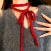 1PC Solid Color Elegant Girl Ribbon Long Strip Necklace Accessories Soft Choker Vintage Scarf Narrow Scarf Plush Tie