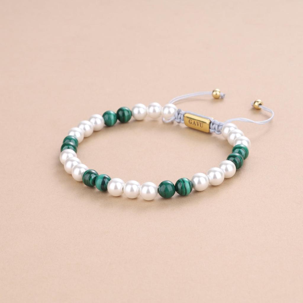 GAVU Malachite and Shell Pearl Power Stone Prayer Beads Bracelet for Men