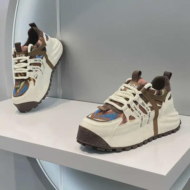 Мужские модные повседневные кроссовки из кожи и ткани в американском уличном стиле: Красивые, сдержанные, эластичные папины туфли