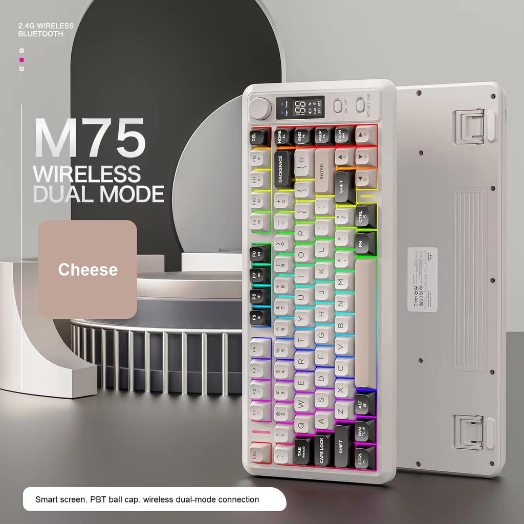Беспроводная механическая игровая клавиатура FREEWOLF M75 2,4G / Двухрежимная 82 клавиши RGB Мультимедийная Anti-Ghosting ABS+PC Собственная форма