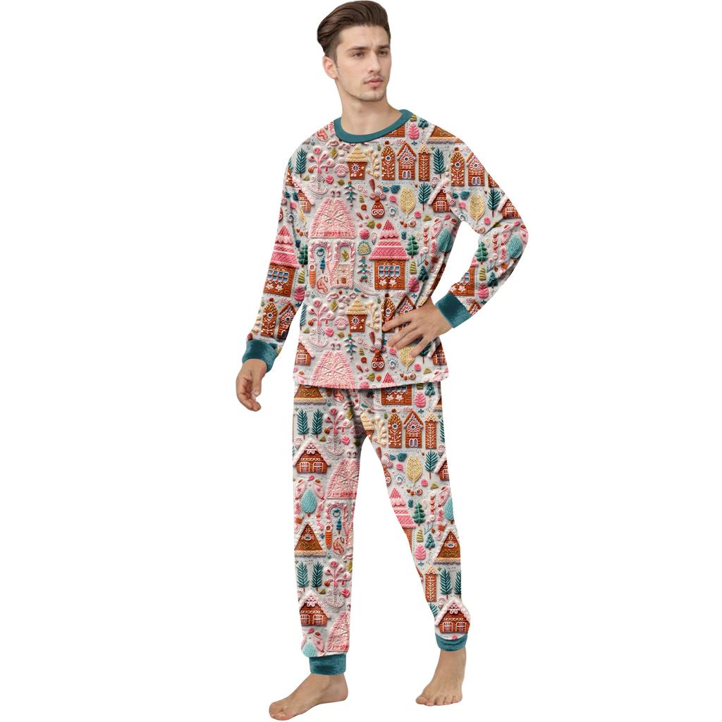 Matching Family Christmas Print Flannel Homewear Set Long-Sleeve Top And Pants