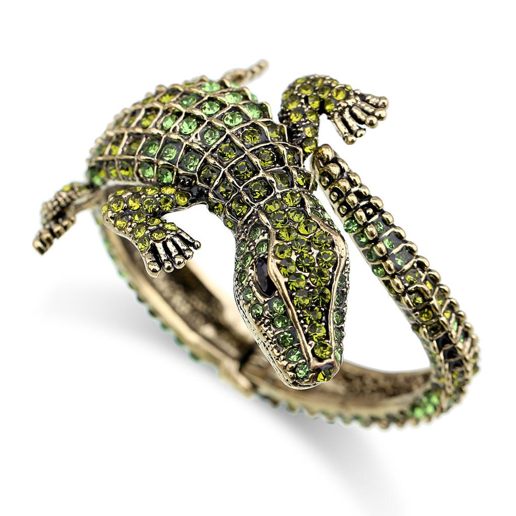 Crocodile Alloy Bracelet With Rhinestone Embellishments For Fashionable Women