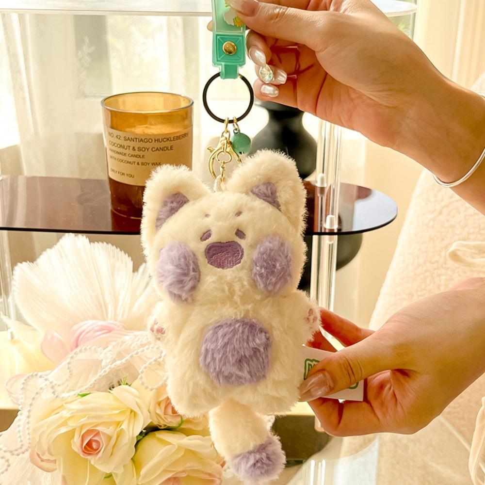 Soft Plush Animal Pendant Funny Cartoon Doll Keychain Creative Cute Cat Key Ring  Girls