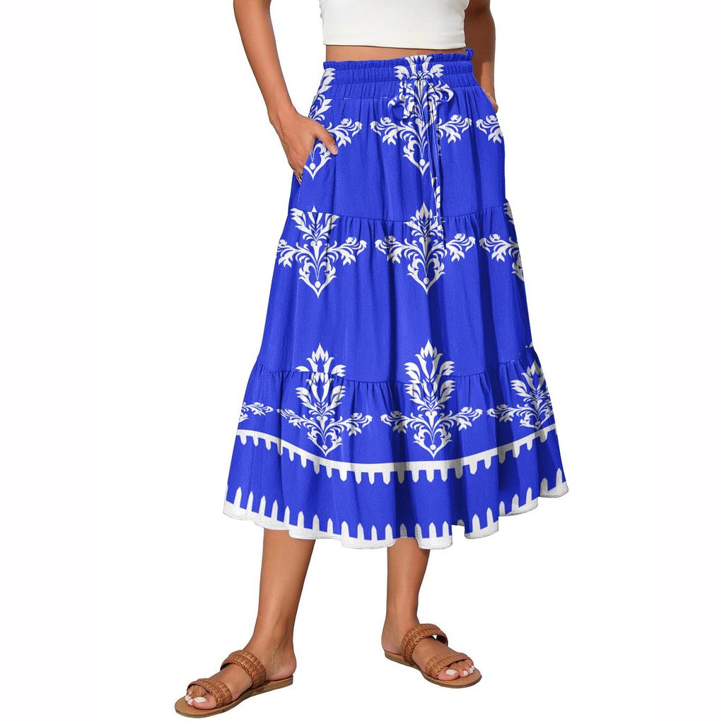 Женская юбка макси с завязками на завышенной талии, летние длинные юбки, легкие многослойные струящиеся цветочные плиссированные юбки