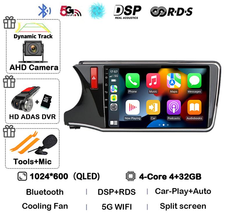 Android 14 Carplay Auto For Honda CITY 2014 2015 2016 2017 2018 2019 Car Radio Multimedia Stereo Player Navigation GPS 4G+WIFI