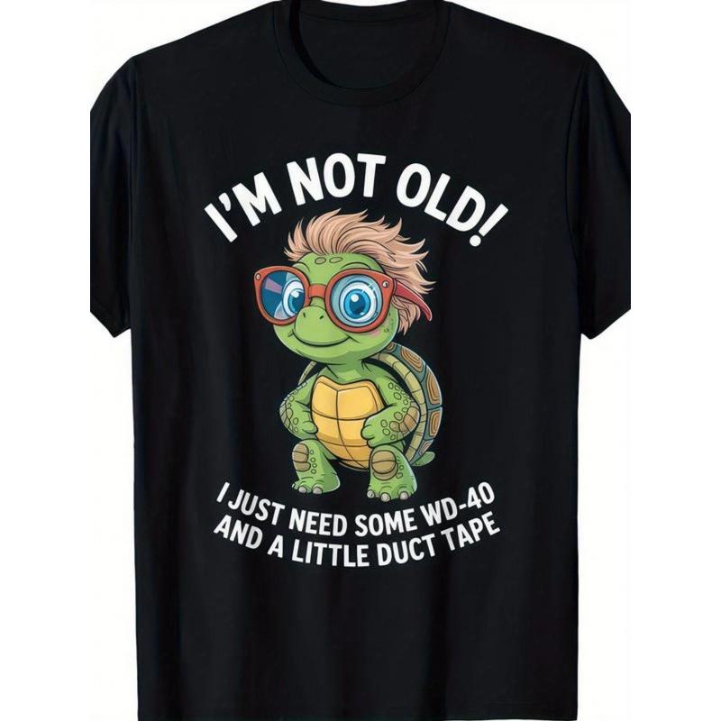 Funny "I'm Not Old I'm Awesome" Turtle Graphic T-Shirt - Casual Round Neck Short Sleeve Tee with Humorous Aging Design & Slogan, Funny Birthday