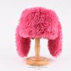 Sweet and Cute Long Ears Rabbit Plush Wrap Cap Rose Red Fall and Winter Warm Lei Feng Cap Personalized Fisherman Hat