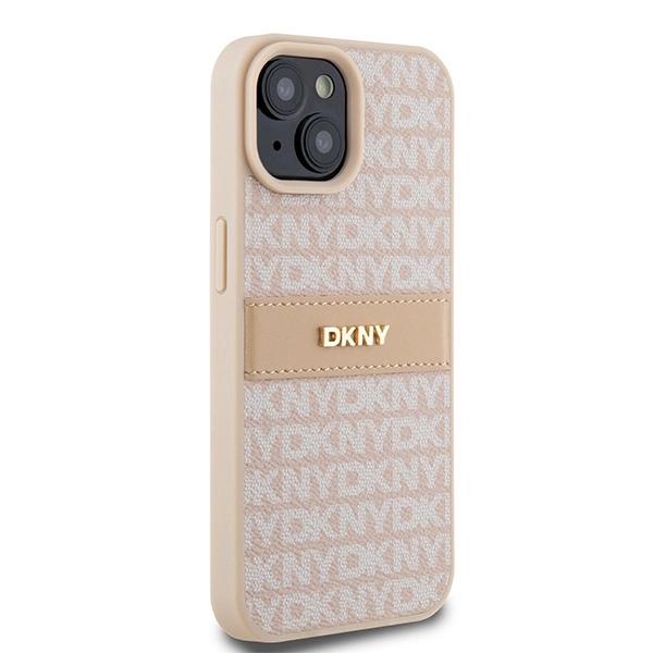 Dkny Leather Mono Stripe & Metal Logo Case For Iphone 15 / 14 / 13 - Pink