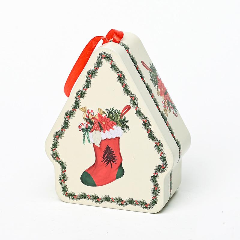 Рождественский домик Форма Рождественская атмосфера Рождественские украшения Банка для шоколада со шнурком Милая коробка для конфет Детская 10,5x8,5x4см