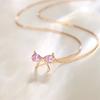 Necklace K18 Gold Ribbon Pink Picked Zirconia Pendant Bowknot Day Christmas Birthday Anniversary Wedding Women Popular Present Jewelry Gift Wrapping