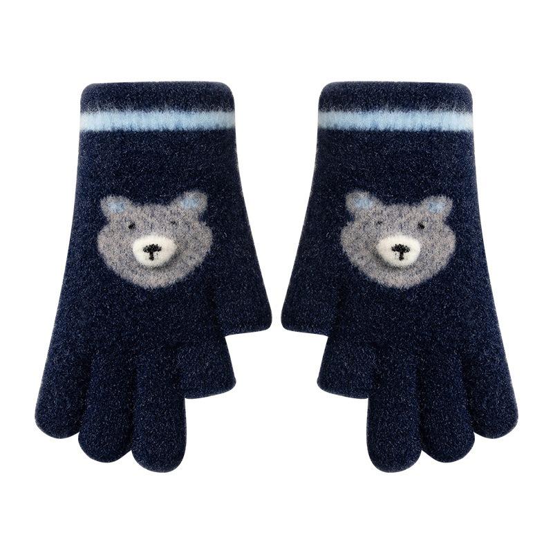 Children Keep Warm Boys Winter Cold Five Fingers Middle School Children Knitted Dew Finger Cartoon Primary School Students Writing Children's Gloves