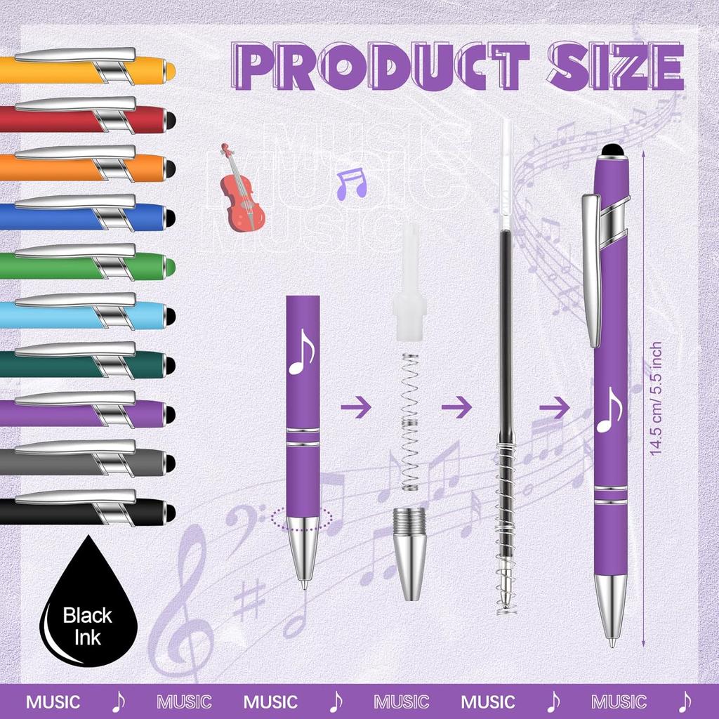 Teling 20 штук шариковых ручек в виде нот, забавных стилусов-шариковых ручек, выдвижных, для сенсорного экрана, подарок коллеге