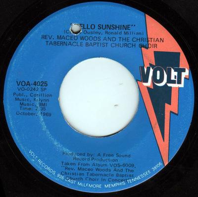 7-дюймовая пластинка MACEO WOODS & THE CHRISTIAN TABERNA - Amazing Grace / Hello Sunshine VOA4025 Volt 1969 US Соул/Фанк Б/У