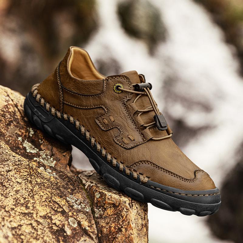 Сшитые вручную кожаные мужские повседневные кроссовки, удобные туфли для вождения, нескользящие туфли для отдыха, прогулок, походов, мужская обувь для кемпинга