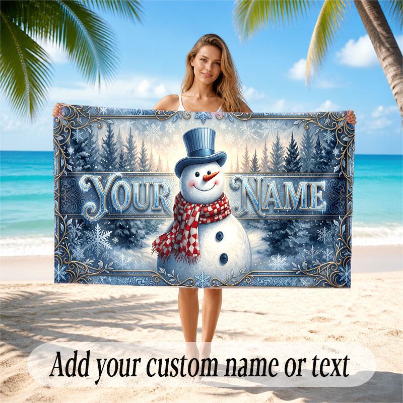 Christmas Winter Theme Soft Beach Towel Personalized Custom Name Text Towel Portable for Beach Pool Travel
