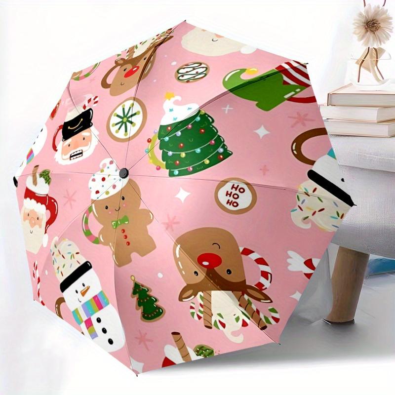 1pc Christmas Pattern Automatic Folding Umbrella - Portable Foldable Design with 8 Ribs, Durable Plastic & Iron Frame, Casual Outdoor Access