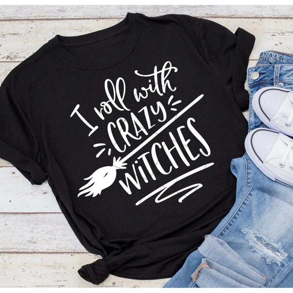 Crazy Witches Vintage Washed Stylish Graphic Comfortable Streetwear Versatile Unisex Fashion Stretched Casual Breathable