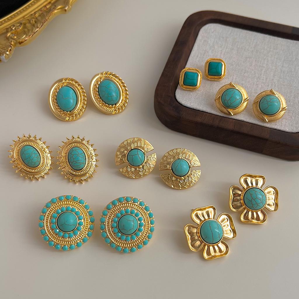 Винтажные женские серьги с бирюзой, модные, легкие роскошные, в античном стиле, тяжелая промышленность, высококачественные серьги