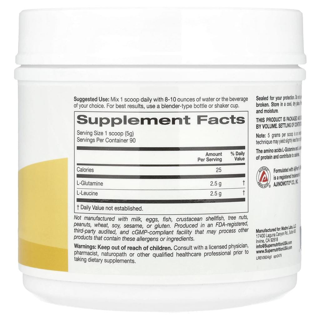 L-Glutamine + L-Leucine, Unflavored, 450G(15.87Oz)