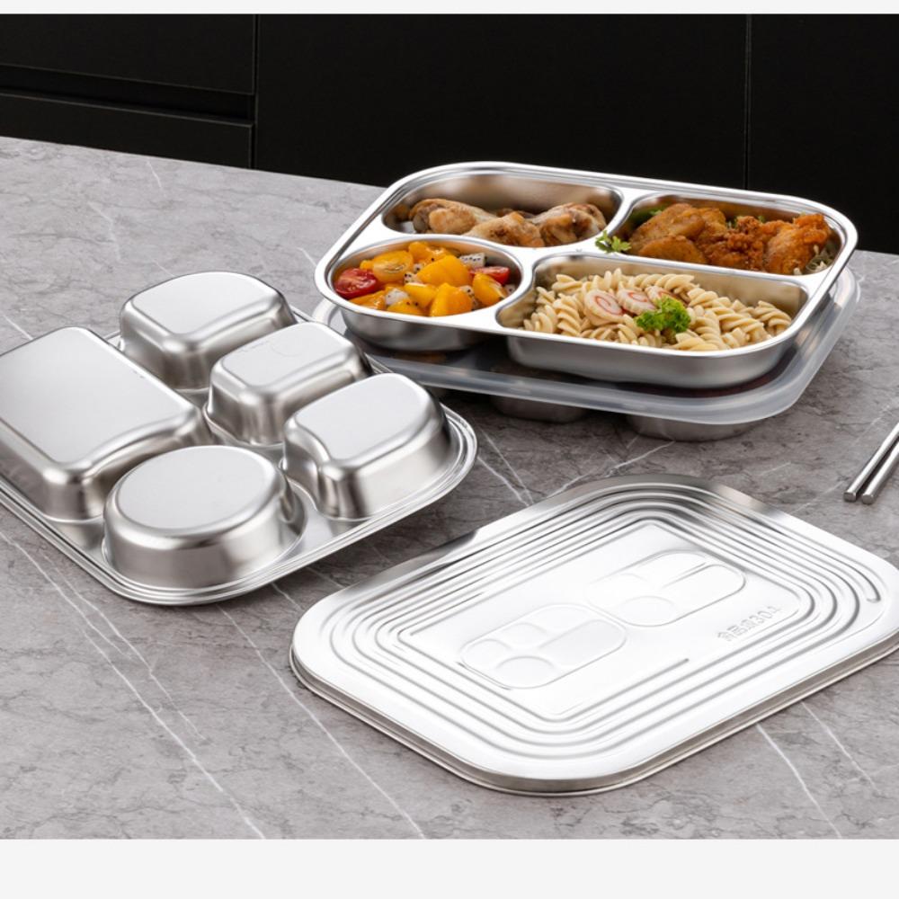304 Stainless Steel Divided Dinner Plate 4/5-Compartments School Food Plate Kindergarten