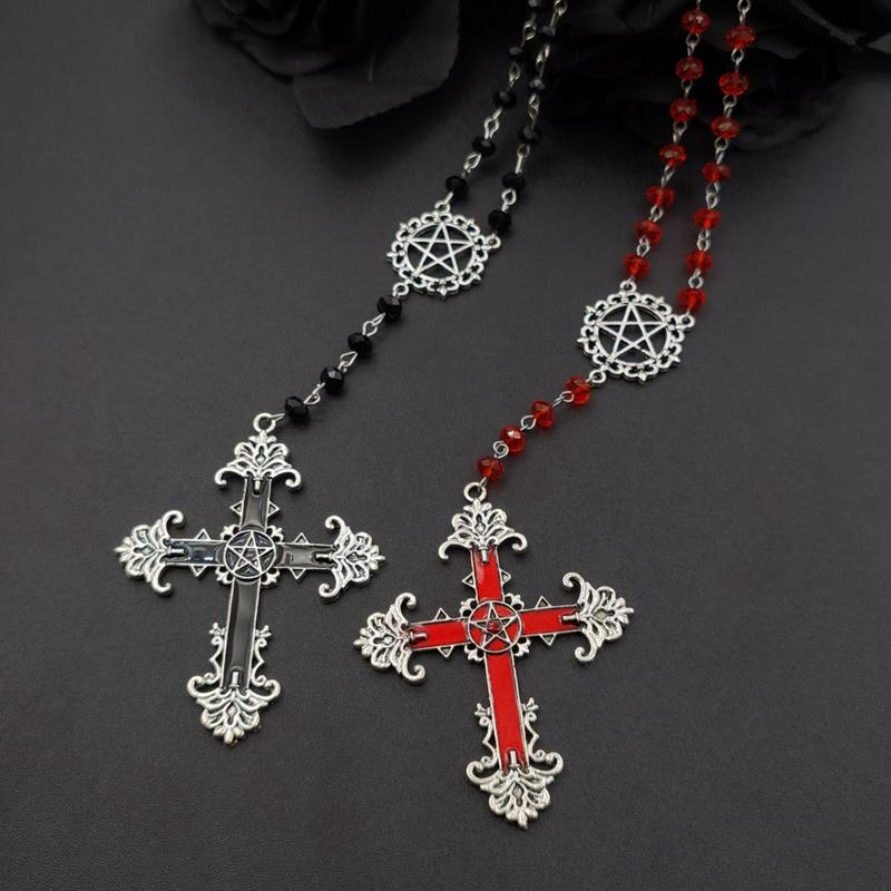 Pentagram Inverted Cross Rosary Baphomet Occult Gothic Sigil of Satanic Jewelry Devil Necklace Trad Goth Jewelry Gift Handmade