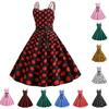 Women's Fashion Temperament Retro Polka Dot Lace-up Backless Set Neck Big Swing Puffy Casual Performance Dress