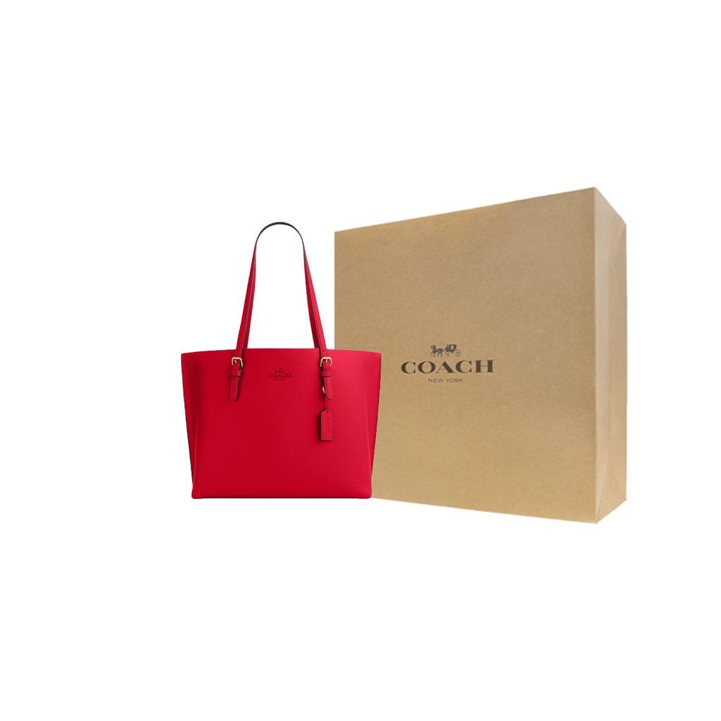 Coach Mollie Logo Zip Closure Leather Tote Bag Women tote bags Red CV968-IMUP7