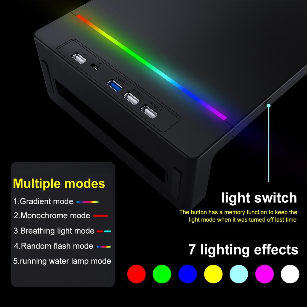 Подставка для монитора ABS RGB, стойка для стола с тремя USB3.0 клавиатурой, мышью, полкой для хранения, подставкой для экрана с ящиком для зарядного кабеля, держателем для телефона, черная