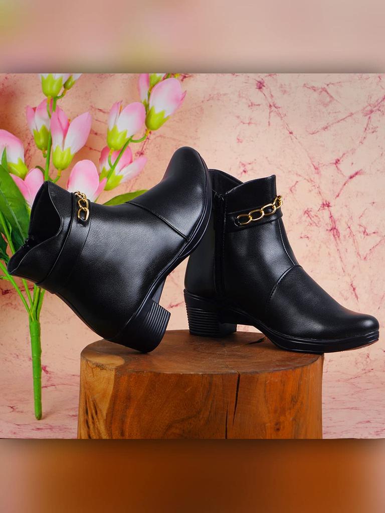 Shoetopia Женские короткие ботильоны на массивном каблуке с нескользящей подошвой, удобные модные ботильоны на щиколотку | Мягкая амортизирующая подошва | Для повседневной носки, вечеринок и зимы