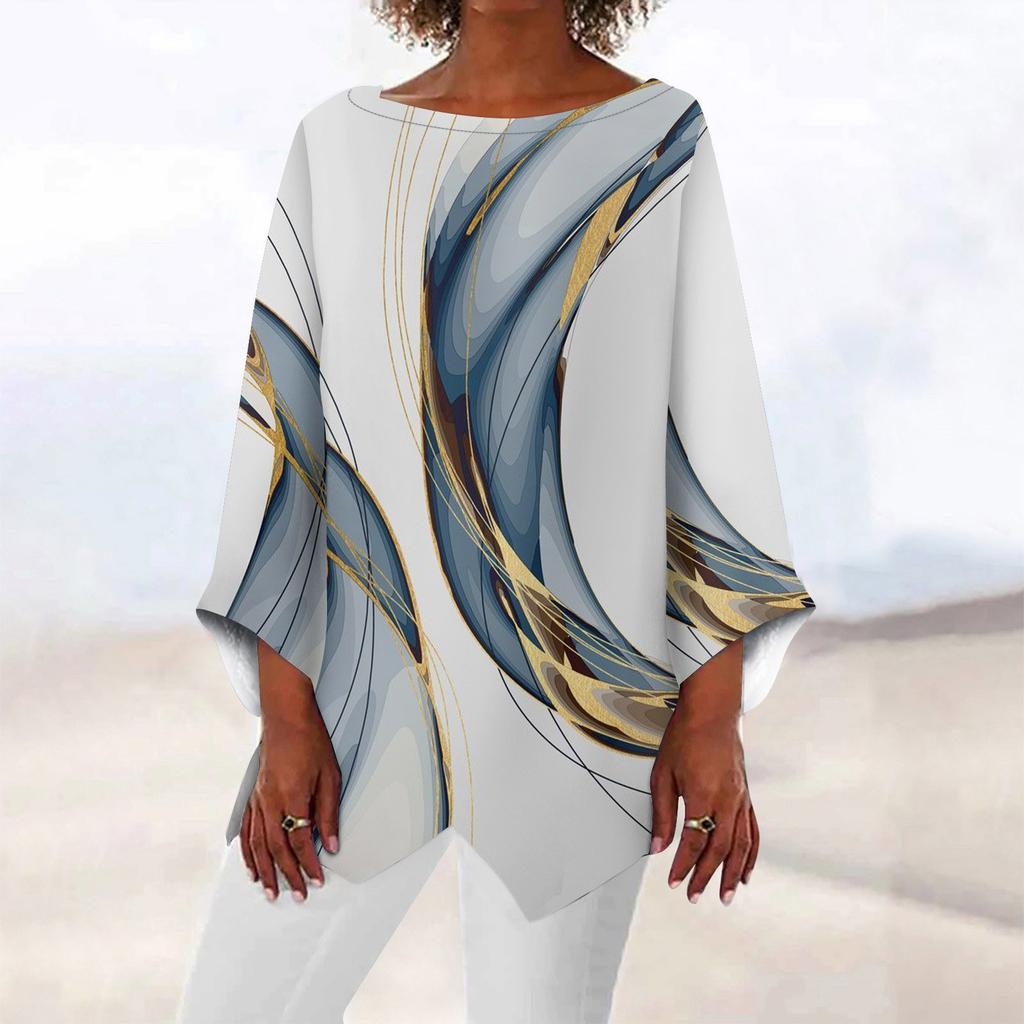 Жен. Рубашка Блуза Графика Бабочка Асимметричный принт Длинный рукав На каждый день Повседневные Классический Круглый вырез Футболка Верх