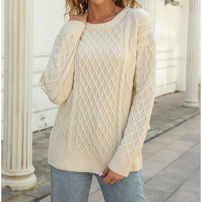 Women's Autumn and Winter Knit Crew Neck Solid Color Loose Pullover Sweater