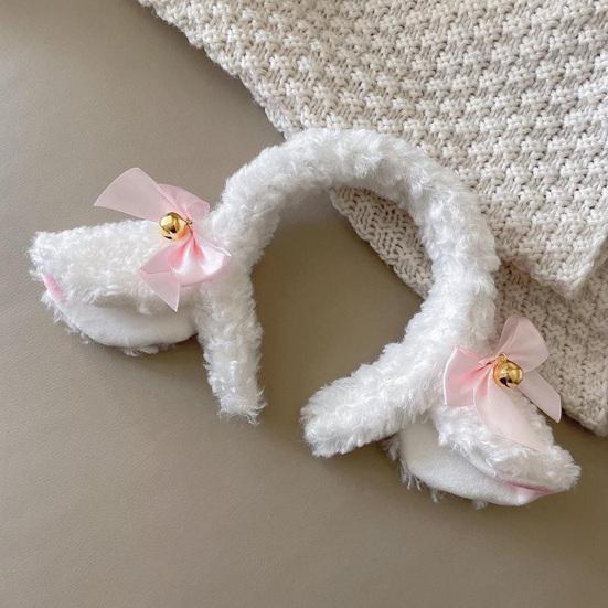 Обруч для волос с дизайном овечьих ушей, плюшевая повязка на голову с бантом и колокольчиком, белая повязка для волос, аксессуары для мытья волос