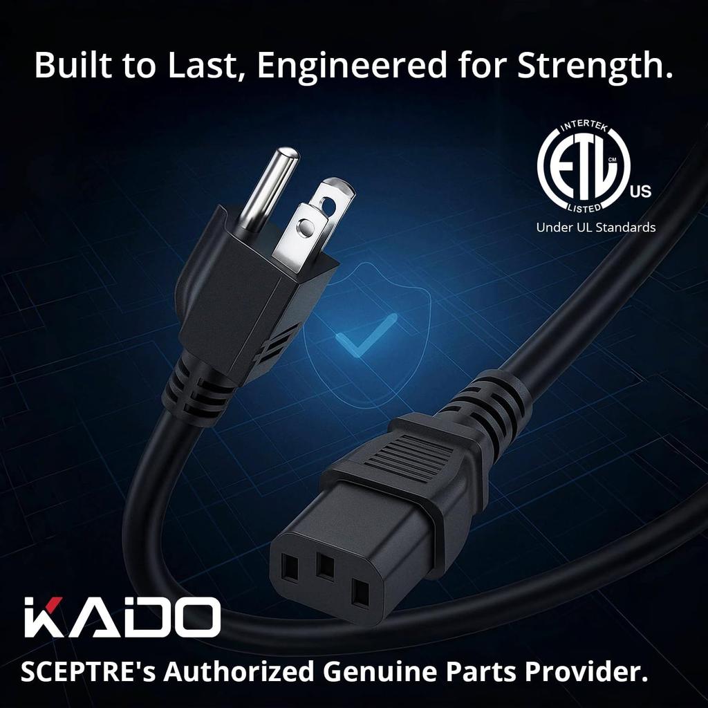 Kado 3 Prong AC Power Cable 1.5m, 5 Feet 125 Volts 10 Amps Power Cord for Electronics, Dekstop PC, TV, Computer, Printer, Radio, Monitor, Sceptre,