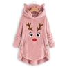 Fashion Winter Irregular Ladies Coat Christmas Embroidery Warm Button Top Plush Loose Cute Cat Ear Jacket Sweater