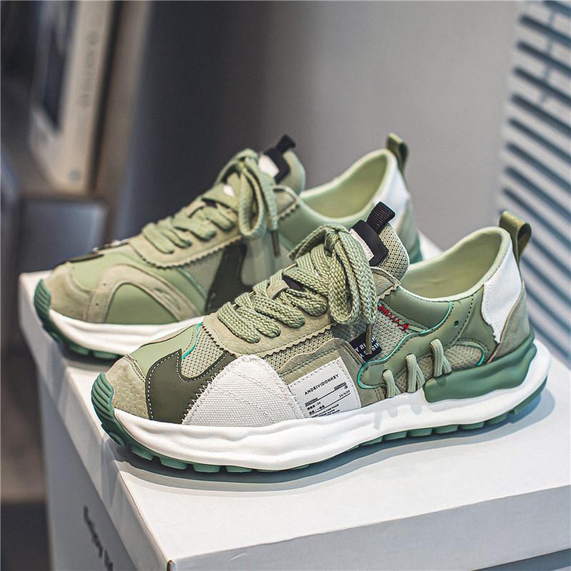 Новые дизайнерские зеленые мужские кроссовки, трендовые повседневные спортивные туфли на шнуровке для мужчин, сетчатые дышащие кроссовки на платформе, мужские теннисные туфли для мужчин