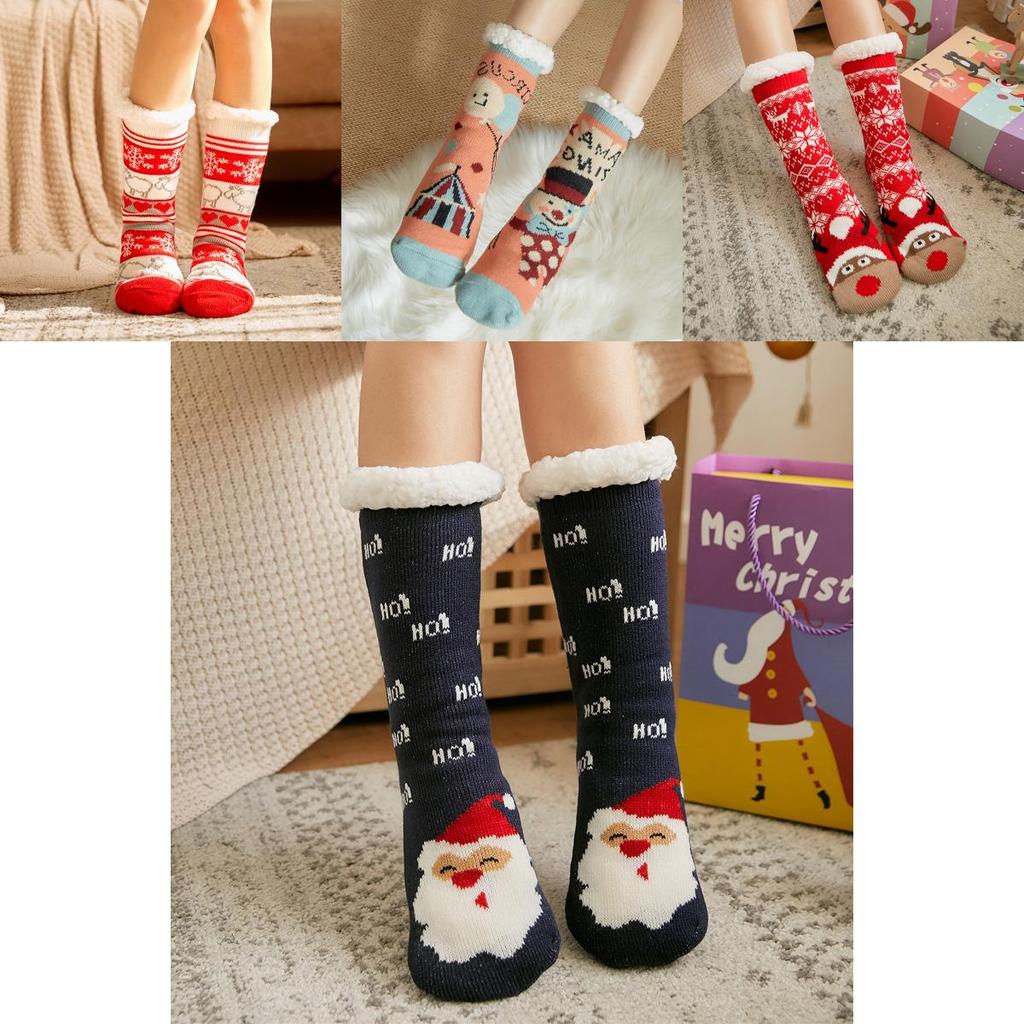 Праздничные рождественские носки-тапочки с мягкой подкладкой из искусственного флиса и подошвой с противоскользящим покрытием