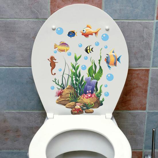 Наклейки на крышку унитаза Самоклеящиеся наклейки из ПВХ Виниловые художественные украшения Креативные подводные животные и растения Наклейки на стену Съемная керамика для ванной комнаты