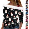 Women's Casual Christmas Printed Long Sleeve Plush Strapless Pullover Top