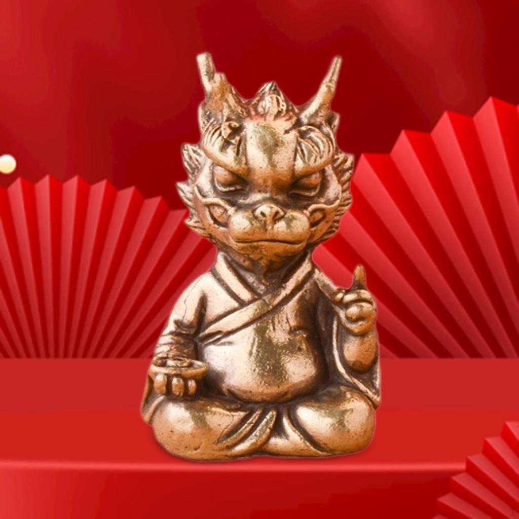 Chinese Feng Shui Dragon Brass Statue Desktop Ornament Vintage Retro Miniature Figurine for Office