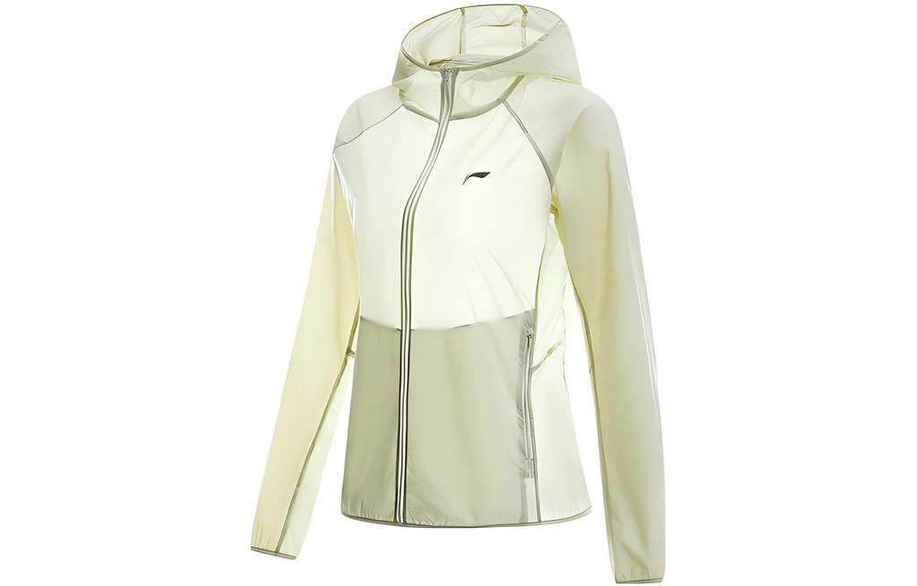 Li Ning Коллекция для бега Одежда с защитой от солнца Женская Цвет ветки тополя Зеленый Светоотражающая серебристая печать С капюшоном Тонкая AFDT418-1
