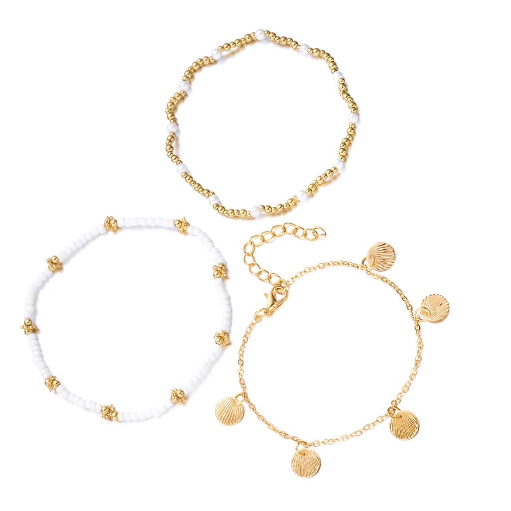 Layering Stackable Anklet For Women With Shell Starfish Beads Summer Beach Jewelry Alloy Faux Pearls Seaside Accessory